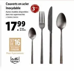 couverts en acier inoxydable  autres modèles disponibles dans nos supermarchés *189582/334954  a chole  set 16  de  detamine couleur  pour 4 personnes  acier linox  3 