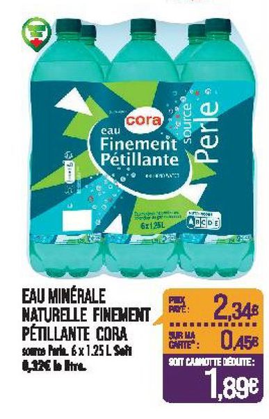 Eau minérale naturelle finement pétillante Cora