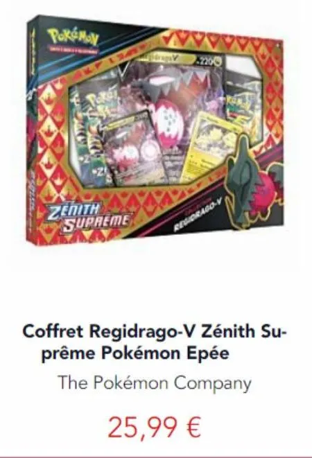 pokémoy  zenith supreme  sv-2200  regiorago-v  coffret regidrago-v zénith su-prême pokémon epée  the pokémon company  25,99 € 
