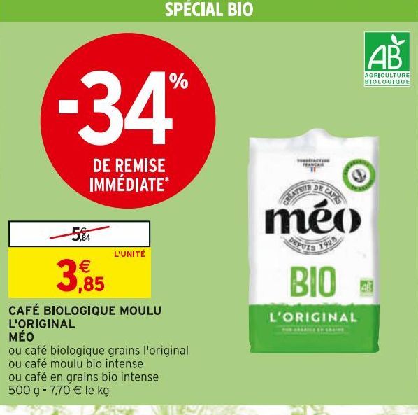 CAFE BIOLOGIQUE MOULU L'ORIGINAL MEO  