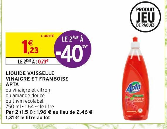 LIQUIDE VAISSELLE VINAIGRE ET FRAMBOISE APTA