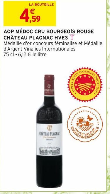 AOP MEDOC CRU BOURGEOIS ROUGE CHATEAU PLAGNAC HVE3