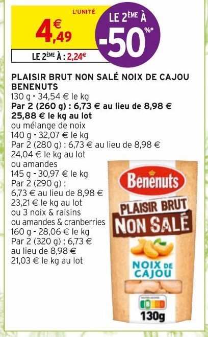 PLAISIR BRUT NON SALE NOIX DE CAJOU BENENUTS