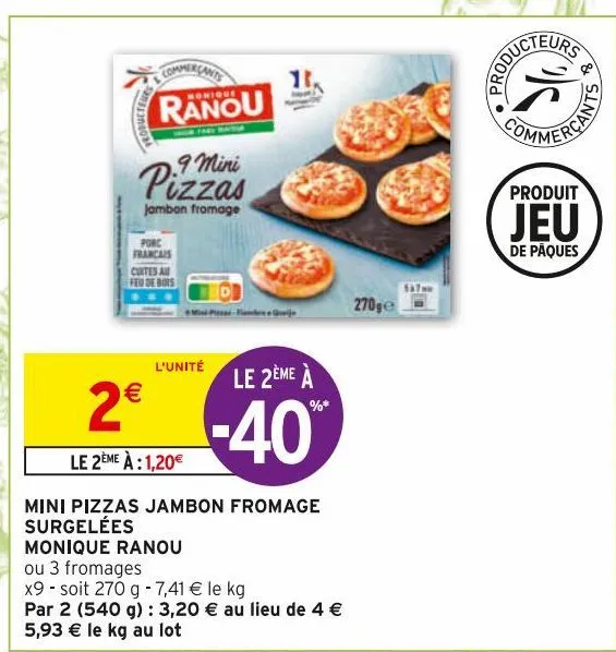 mini pizzas jambon fromage surgelees monique ranou 