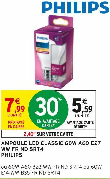 AMPOULE LED CLASSIC 60W A60 E27 WW FR ND SRT4 PHILIPS 