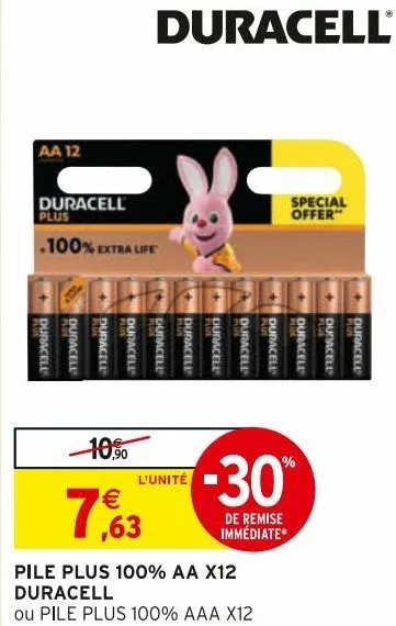 piles plus 100% aa x12 duracell