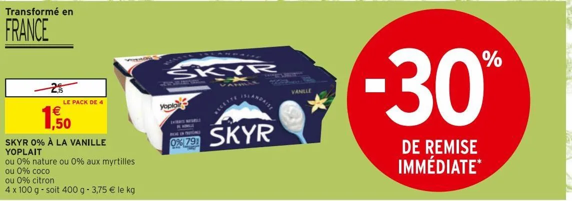 skyr 0% a la vanille yoplait 