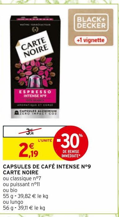 CAPSULES DE CAFÉ INTENSE N°9 CARTE NOIRE