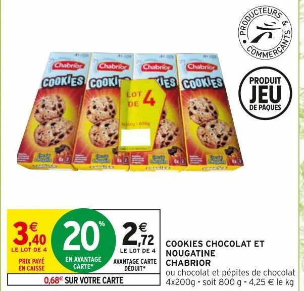 cookies chocolat et nougatine chabrior 