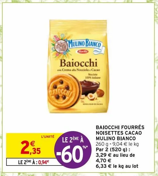 baiocchi fourrés noisettes cacao mulino bianco