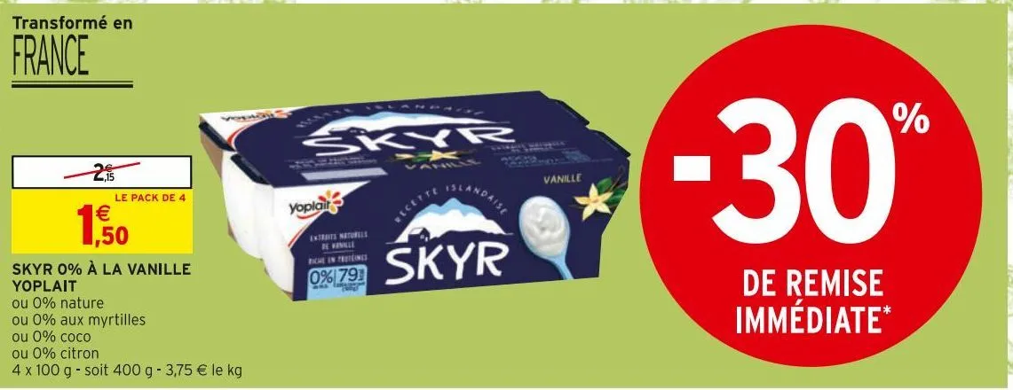 skyr 0% à la vanille yoplait 