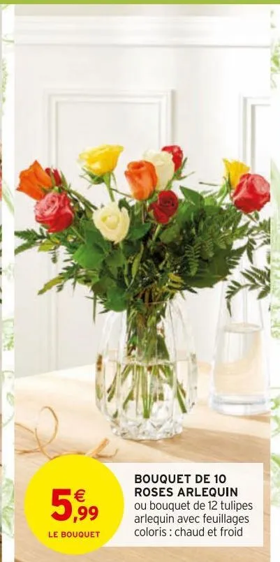 bouquet de 10 roses arlequin