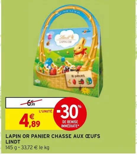 lapin or panier chasse aux oeufs lindt
