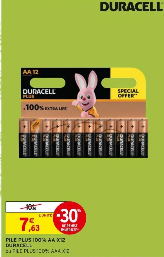 pile plus 100% aa x12 duracell