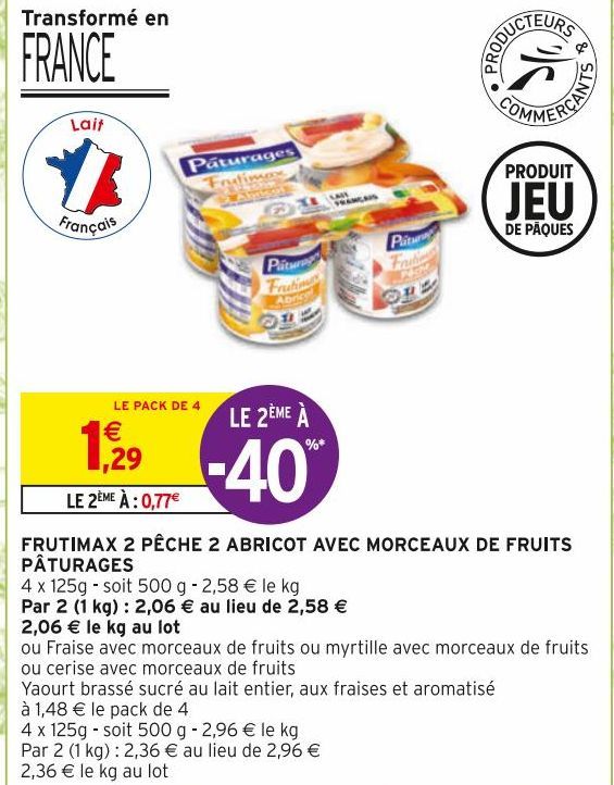 FRUTIMAX 2 PÊCHE 2 ABRICOT AVEC MORCEAUX DE FRUITS PÂTURAGES