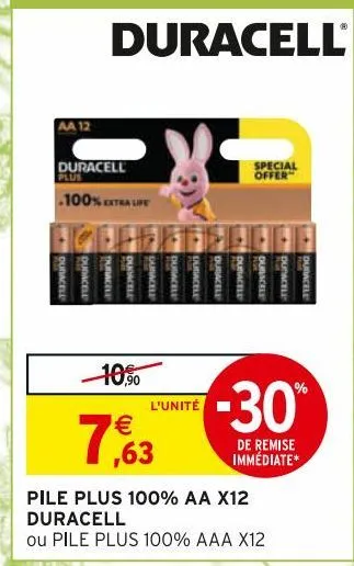 pile plus 100% aa x12 duracell