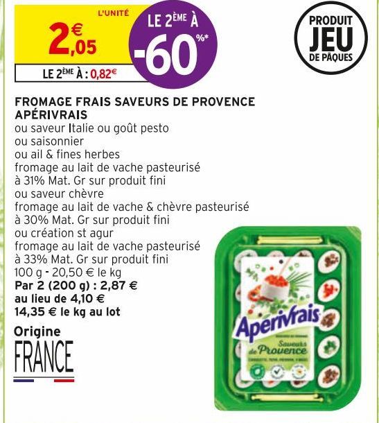 FROMAGE FRAIS SAVEURS DE PROVENCE APÉRIVRAIS