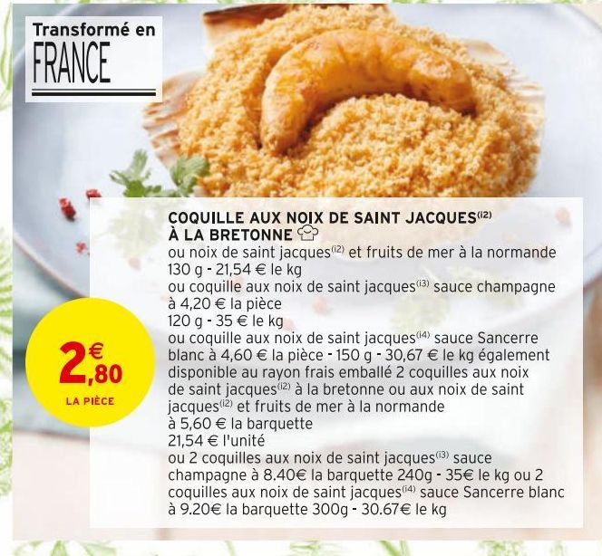 COQUILLE AUX NOIX DE SAINT JACQUES À LA BRETONNE