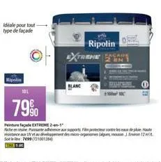 idéale pour tout-type de façade  kipolin  ripolin extreme sacade  ⓡ  101  79⁹0  peinture façade extreme 2-en-1  riche en résine passante adhérence aux supports film protecteur contre les de pluie haut