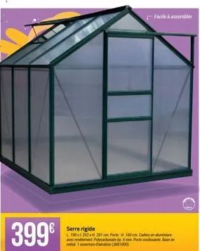 399⁹  serre rigide  l 100x1252x200 porte m 180 cm cades ma avec revetement polycarbonate in pat meture dato 1000  facile à assembler 