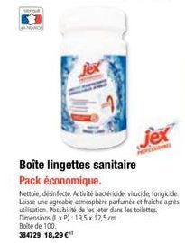 Jex  Boîte lingettes sanitaire  Pack économique.  Nettoie, desinfecte. Activité bactéricide, vinucide, fongicide Laisse une agréable atmosphère parfumée et fraiche après utilisation Possibilité de les