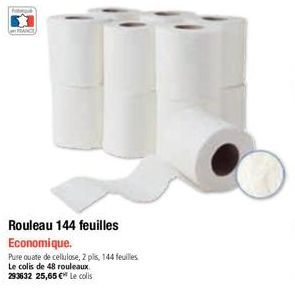 FRANCE  Rouleau 144 feuilles  Economique.  Pure ouate de cellulose, 2 pilis, 144 feuilles  Le colis de 48 rouleaux. 293632 25,65 €* Le colis 