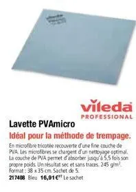 lavette pvamicro  idéal pour la méthode de trempage.  en microfibre tricotée recouverte d'une fine couche de pva les microfibres se chargent d'un nettoyage optimal. la couche de pva permet d'absorber 