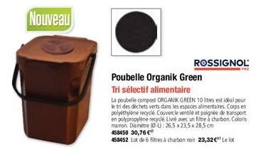 Nouveau  ROSSIGNOL  PRO  Poubelle Organik Green  Tri sélectif alimentaire  La poubelle compost ORGANIK GREEN 10 lites est idéal pour le tri des déchets verts dans les espaces alimentaires. Corps en po