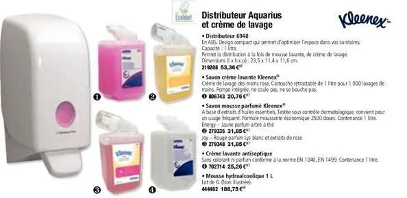distributeur aquarius et crème de lavage  • distributeur 6948  en abs. design compact qui permet d'optimiser l'espace dans vos sanitaires capacité: 1 litre  permet la distribution à la fois de mousse 