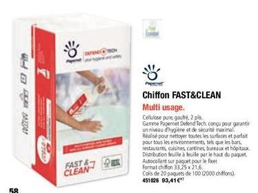 58  MAZDA  FAST & CLEAN  Pass  Papernet  Chiffon FAST&CLEAN  Multi usage.  Cellulose pure, gaufré, 2 pls. Gamme Papernet Defend Tech, conçu pour garantir un niveau d'hygiène et de sécurité maximal. Ré