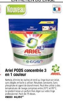 Nouveau  All 1 ARIEL  408053  Ariel PODS concentrée 3 en 1 couleur  ARIEL  Nettoie, élimine les taches et rend au linge tout son éclat,  sans dégits et facile à utiliser. Résultats constants. Sans pho