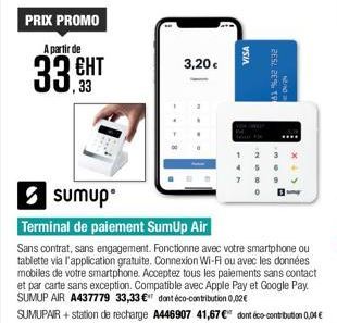 PRIX PROMO  A partir de  ¤HT  33.HT  ✓ sumup  S  3,20€  VISA  265 26%% 19  1 2 3 x  456 789  0  NOVING  0 