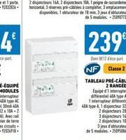 239€  Don 12- NF  Classe 2  TABLEAU PRÉ-CABLE 2 RANGERS  Equipl i1 wtermaphrut  del type AC interdentl  2  484 type A1 disjoncteur 12A curs 21A 3drs 164 2 dijancurs 10A 3 jeux d'obturateurs de 5 modul