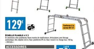 129€  ÉCHELLE PLIABLE4 X 3  En aluminium Avec plateforme Bases munies de stabilisateurs Articulations avec blocage automatique de 3,45 m Mast plateforme 89 cm Haut travail 3m Charge max 150 -25012634.