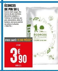 ÉCORCES DE PIN 50 L Ecorces multi-usages. Des écorces de pins maritimes décoratives adaptées à intérieur et l'extérieur, aux pots, balconnières allées et bordures, ainsi qu'au pied de vas arbres et ar