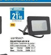 // nouveaut  nor  21%  1965  zenitech  projecteur led 30 w 3000 lumens température de couleur 6500 k angle d'éclairage 120 ip65 92041845 219  blanc 12061806 2198 