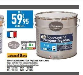 10 L  5995  6€00 LE L  Throdam  Garantie 10 ans  SOUS-COUCHE FIXATEUR FAÇADES ACRYLIQUE Bloque les fonds. Durit les supports podreux Reforce accroche Nettoyage des TBL 12010084 SPEYS  2.51 320131 3449