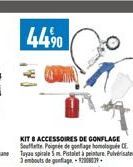 44⁹0  KIT & ACCESSOIRES DE GONFLAGE Soufflete Poignée de gonflage homolog Tuyau spirale 5 m Pistolet à peinture, Pulvérisateur. 3 embouts de gonflage 2009 