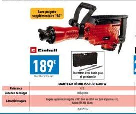 Puissance Cadence de trappe  Caractéristiques  Einhell  189  En coffret avec burin plat  MARTEAU DÉMOLISSEUR 1600 W  M  lightQ1  T 