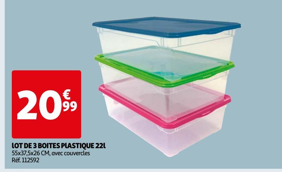 lOT DE 3 BOITES PlASTIQUE 22l