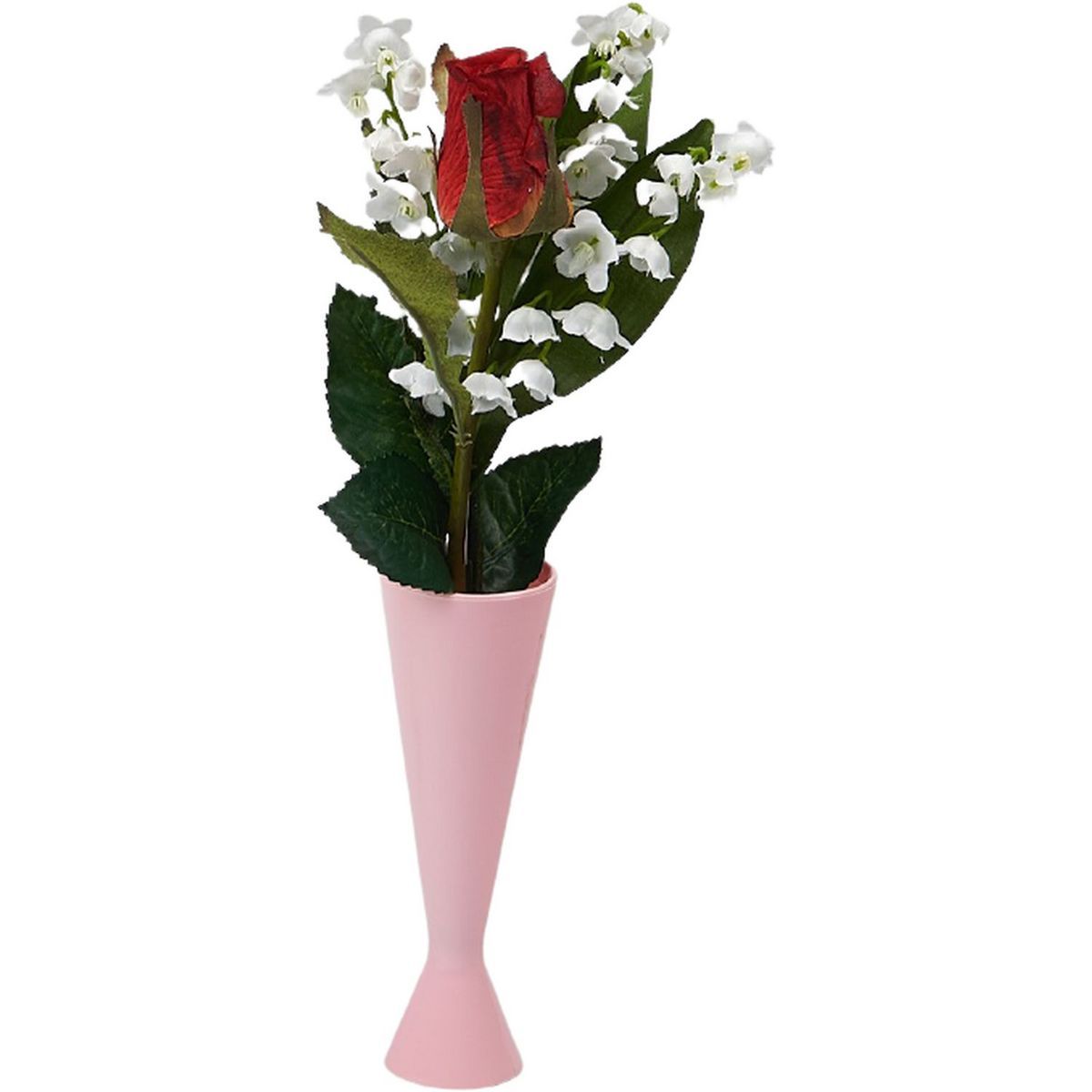 VASE 3 BRINS DE MUGUET + 1 ROSE