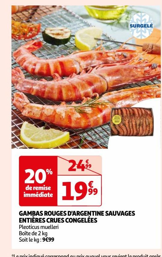 GAMBAS ROUGES D'ARGENTINE SAUVAGES ENTIÈRES CRUES CONGELÉES