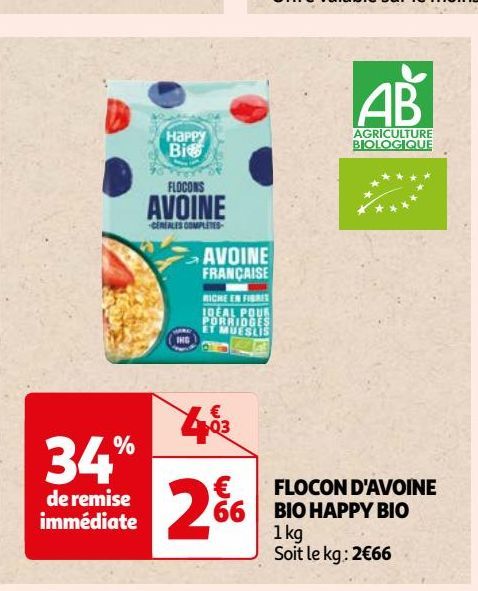 FLOCON D`AVOINE BIO HAPPY BIO