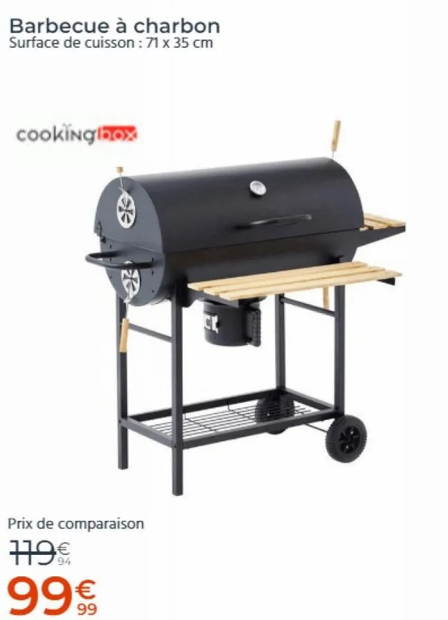barbecue à charbon surface de cuisson : 71 x 35 cm  cookinglbox  prix de comparaison  179€  94  57岁  99€€€€  