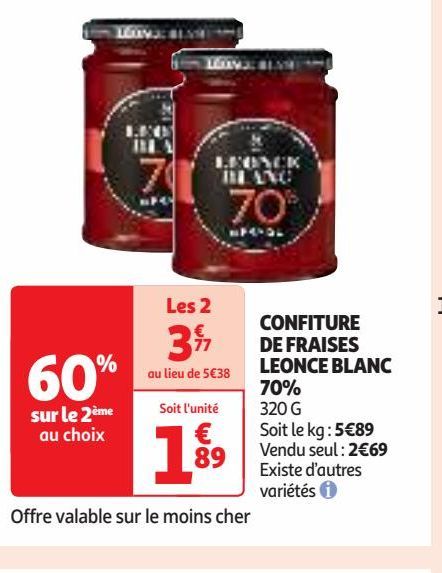 CONFITURE DE FRAISES LEONCE BLANC 70%