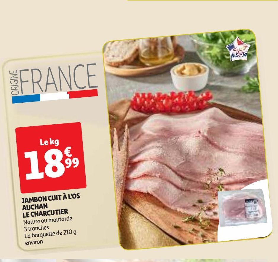 JAMBON CUIT À L'OS AUCHAN LE CHARCUTIER