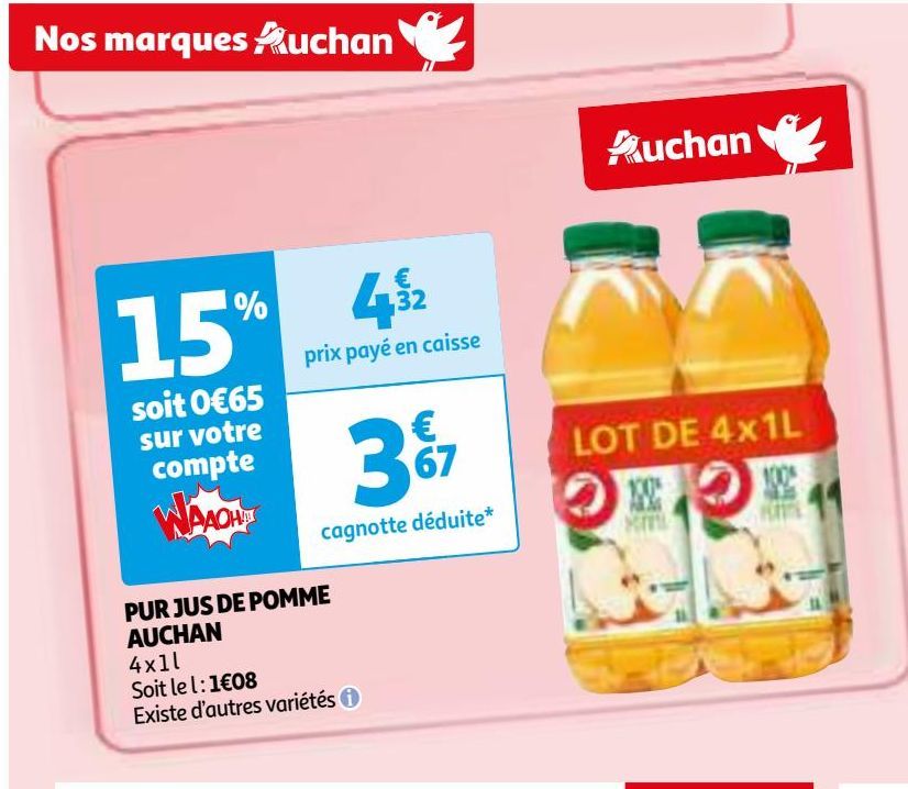 PUR JUS DE POMME  AUCHAN