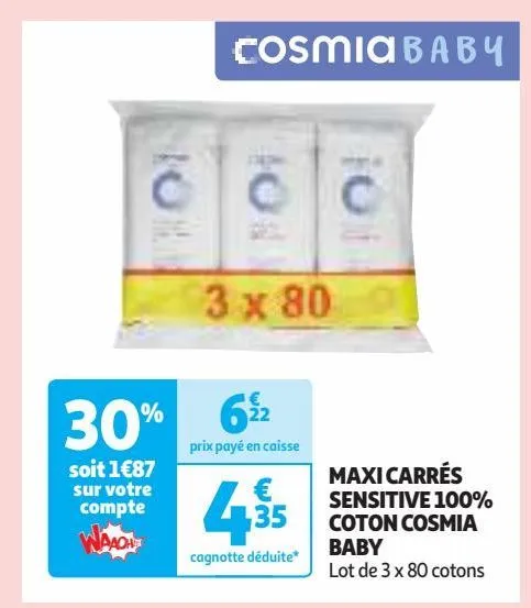 maxi carrés  sensitive 100%  coton cosmia  baby