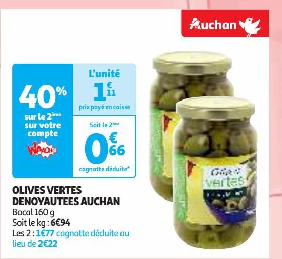  OLIVES VERTES  DENOYAUTEES AUCHAN