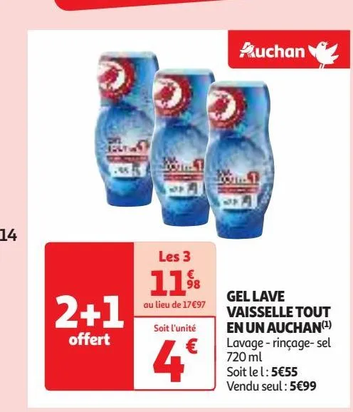 gel lave  vaisselle tout  en un auchan